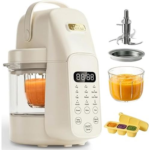 SosekiBaby FM01 Baby Food Maker, 316L Stainless Steel Blades | Puree Steamer Blender Processor With 10oz Glass Bowl | One-Step Food Mill with Recipe, 12H Keep Warm, Auto Clean, Reheat | BPA-Free