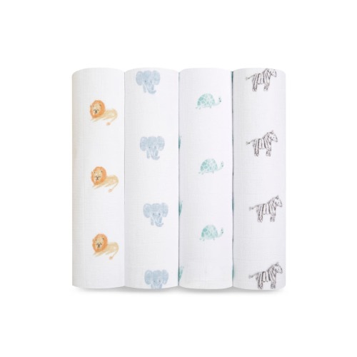 Assorted 4-Pack Organic Cotton Muslin Swaddling Cloths