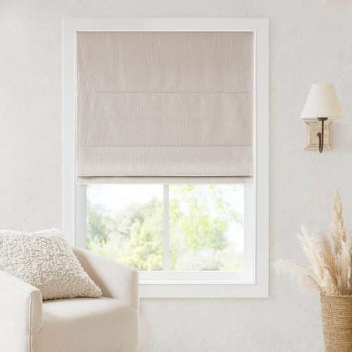 Quincy Linen Cordless Total Blackout Roman Shade - 31 in. W x 64 in. L