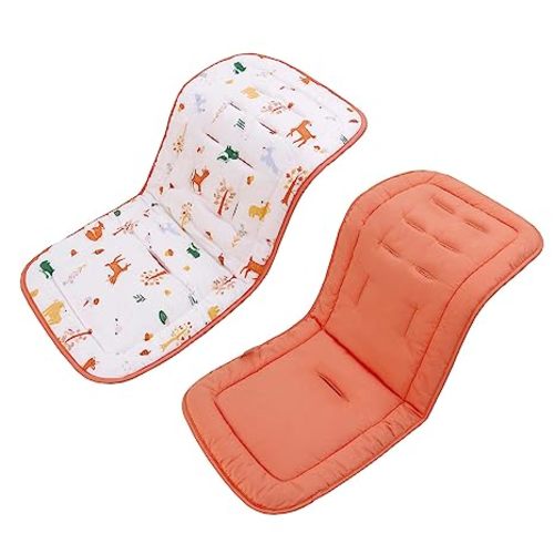 Baby Stroller Cushion,Infant Car Seat Insert-Reversible Universal Breathable and Soft Newborn Stroller Mat, 100% Cotton Cover Toddler Seat Pad Liner-34x78cm,1 Pack（Animals+Orange））