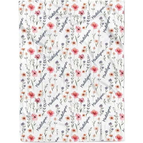 Custom Baby Blankets for Boys, Customized Baby Boy Gifts with Name, Personalized Baby Blankets, Soft Plush Fleece (Wildflower HPTM36)