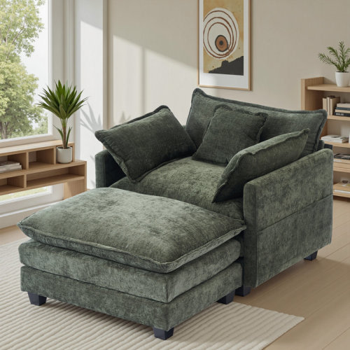 Mercer41 Chaise Lounge Chair Indoor with Ottoman, Oversized Chenille Lounge Sofa Chair, Comfy Reading Chair with Double-sided Armrest and Lumbar Support for Bedroom, Living Room, Office & Reviews | Wayfair