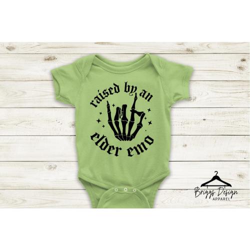 Raised by an Elder Emo Baby Bodysuit: Funny Alt Infant Outfit