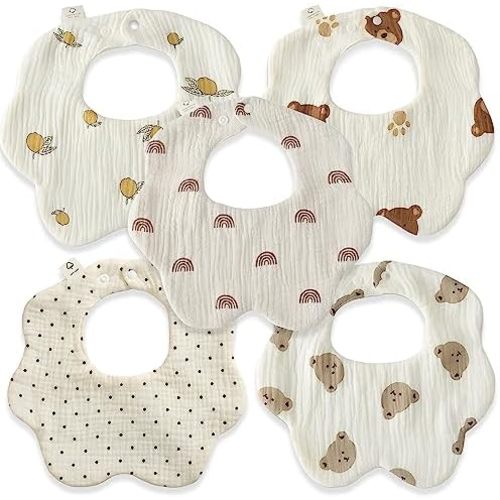 Baby bibs, muslin 6 layers, 100% Organic Cotton for Drooling, for boy and girl newborn, absorbents, unisex, boho by REBE & CO