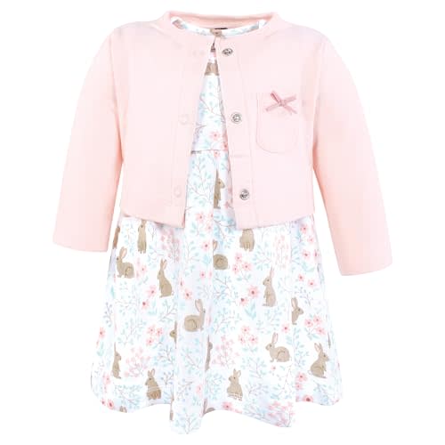 Hudson Baby Infant and Toddler Girls Cotton Dress and Cardigan Set