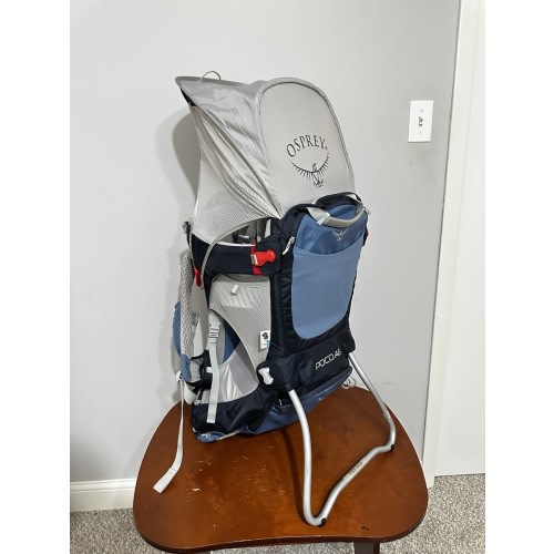 Osprey Poco AG Baby Backpack Child Carrier Sun/Rain Cover Adj Blue/Gray