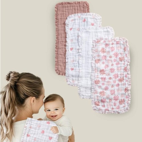 2pcs Oeko-Tex Certified Soft & Comfortable Heart & Floral Pattern Bibs/Burp Cloths, Suitable For All Seasons, Newborn & Baby Care | SHEIN USA