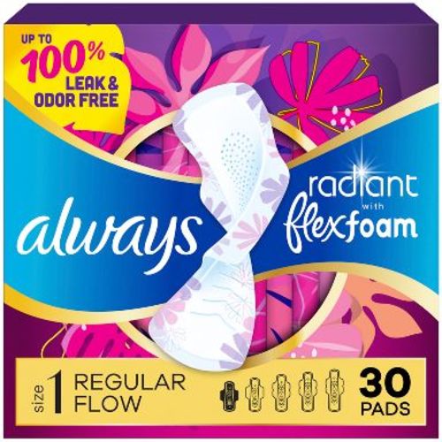 Always Radiant Regular Absorbency Pads with Wings - Scented - Size 1 - 30ct