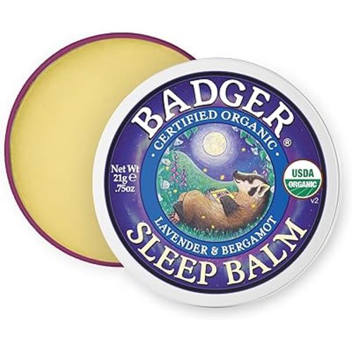 Badger Sleep Balm, Organic Essential Oil Aromatherapy Natural Sleep Balm for Adults & Kids, Relaxing & Calming Lavender & Bergamot Natural Sleep Support, .75 oz Tin