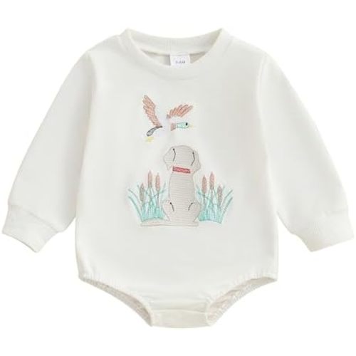 Newborn Baby Boy Girl Outfit Embroidery Mallard Duck Sweatshirt Romper Infant Fall Winter Hunting Clothes 3 6 12 Months