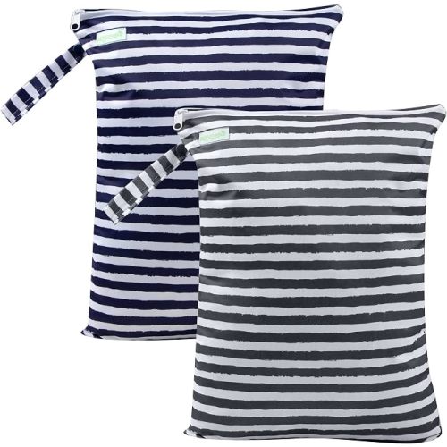 wegreeco Wet Dry Bag for Baby Swimsuit, Small Wet Dry Bag for Clothes Diaper and Breast Pump Parts, Large Baby bag for Travel,Gym Clothes,Beach,Pool,Extra Clothes (Black&Grey Stripes)