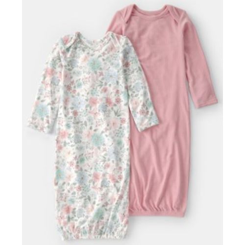 Baby Girls' Butterfly Garden Print Round Neck Sleeper Gowns, 2-Pack