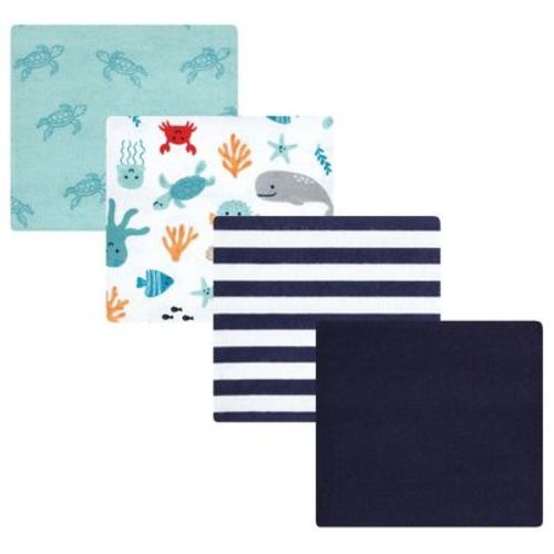 Luvable Friends Hudson Baby Flannel Receiving Blankets 4pk, Ocean Pals