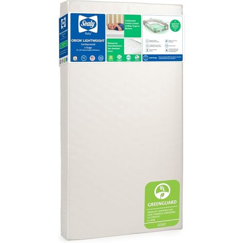 Sealy Baby Orion Antibacterial 2-Stage Breathable Crib Mattress, Toddler Bed Fit, Lightweight, Waterproof, Non-Toxic, GREENGUARD Gold Certified, USA Made, Safety & Quality Tested, 52x28