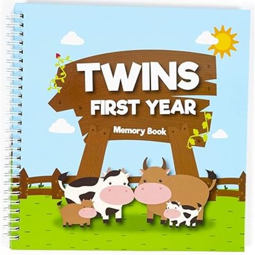 Great Newborn Twins by Unconditional Rosie | A Beautiful Baby Memory Book for Documenting their First Year | Gorgeous and Perfect Baby Twin Gifts - Cows Edition | Twins Baby Items that You'll Love