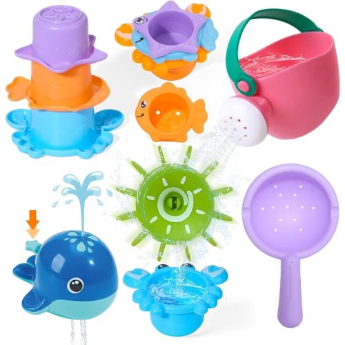 Baby Bath Toys for Kids Ages 1-3, Mold Free Set with Whale & Spinner 7 PCS