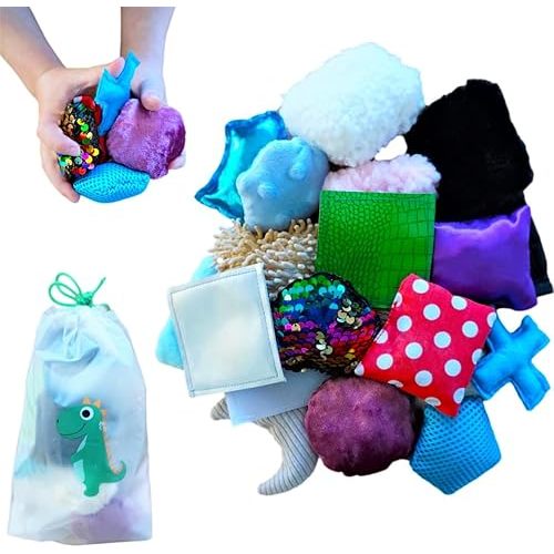 SENSORY4U Sensory Tiles Bag - 20 Textured Kids Sensory Toys for Tactile Exploration, Fine Motor Skills - Montessori Learning Kit for Autism, ADHD, and Special Needs - Soft Touch Bean Bag Tiles