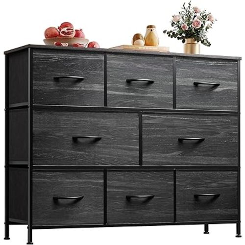 WLIVE 8 Drawer Dresser for Bedroom, Fabric Black Dresser with Large Storage Drawer Unit for Entryway, Chest of Drawers for Living Room