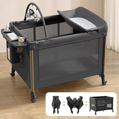 Uuoeebb 4 in 1 Baby Bassinet, One-Touch Foldable Playard Bedside Bassinet