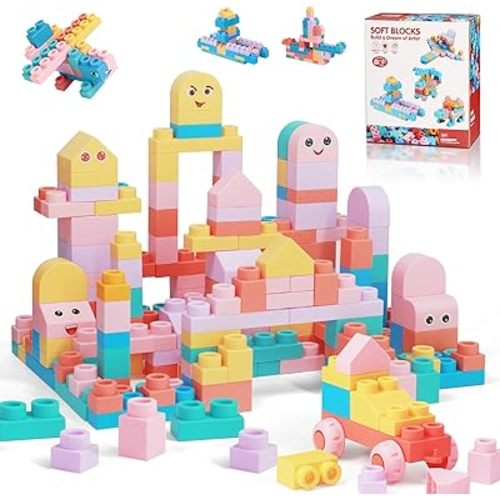 Soft Building Block Sets for Toddler Aged 2 3 4 5 6 Years Old.Preschool Toy for Early Childhood Education and I-Interactive.Toddler Block Toys with 101 Pcs and Storage Bag.Gift Ideas for Kids Age 18M+