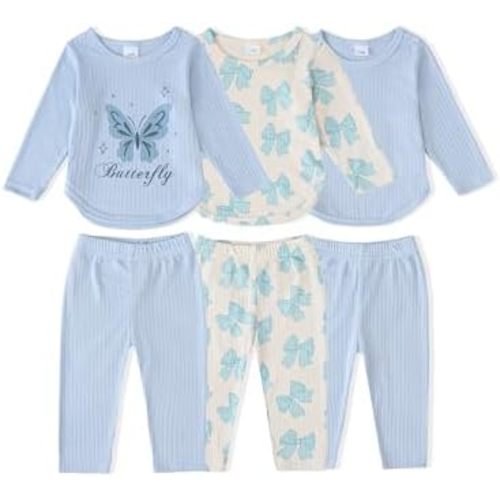 Mioglrie Baby Girl Clothes Infant Fall Outfits Toddler Girl Clothes 6 Pcs Spring Newborn Essentials 3M-3Y Clothing Set