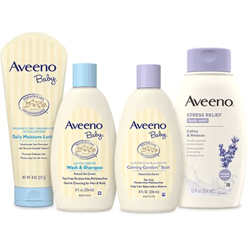 Aveeno Baby Mommy & Me Daily Bathtime Gift Set including Baby Wash & Shampoo, Calming Baby Bath & Wash, Baby Moisturizing Lotion & Stress Relief Body Wash for Mom, Soap-Free, 4 items