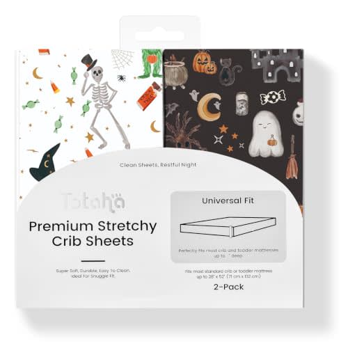 Halloween Crib Sheets Fitted, Buttery Soft Baby Crib Sheets for Boys and Girls - Stretchy Jersey Crib Mattress Sheet 2-Pack, Pumpkin, Black Cat, Vampire