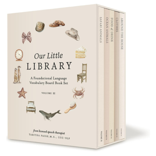 Our Little Library Vol. 2: First 100 Words Board Book Box Set, including Ocean Animals, Safari Animals, Food and Drink, Clothes, and Around the House (Tabitha Paige Children's Book Series)