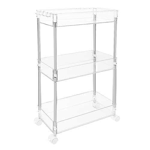 Versatile Transparent Rolling Storage Cart, Slim Design, 3 Tier Multi-Purpose Organizer for Kitchen, Bathroom, Office, and More (Slim 3-ply)