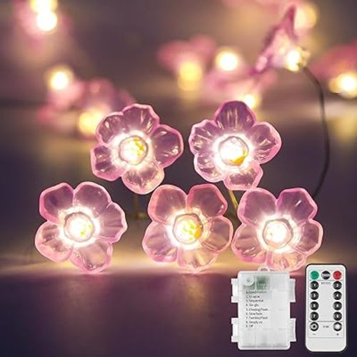 suddus Cherry Blossom Lights, 12.8 ft 40 LED Flower String Lights Battery Operated with Remote, Pink Fairy Light for Bedroom, Holiday, Party, Indoor,Christmas