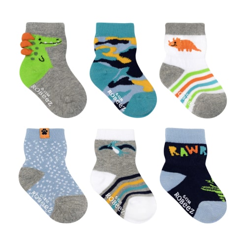 Cool Little Dinos 6-Pack Baby Crew Socks