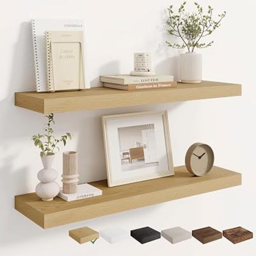 Dreamland 32 Inches Wall Mounted Wood Floating Shelves, Oak, 2 Pack