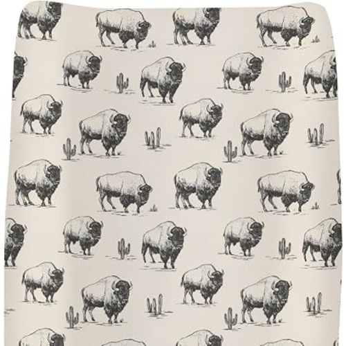 Vintage Buffalo Cactus Baby Changing Pad Covers for Boys Girls Retro Bison Cactus Fitted Changing Table Mats Wild Animals Soft Diaper Change Table Cover Sheets for 32''×16'' Contoured Pad