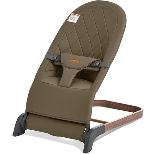 Foldable Baby Bouncer, Baby Bouncer Seat with 3 Adjustable Heights, Portable Newborn Rocker, Ergonomic Bouncer Seat for Natural Bounce, Bouncer for Babies 0-6 Months, Soft Cotton (Green)