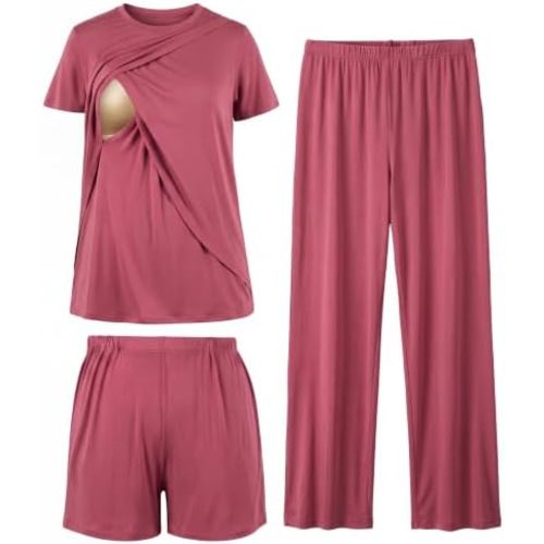 BubblePanda Maternity Nursing Pajamas Set 3 PCS Postpartum Breastfeeding Pj