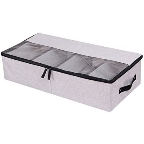 In kds Clothes Shoes Organizer Multifunction Foldable Under The Bed Storage Box with Dust-Proof Lid 4 Compartment 3Pack - Grey