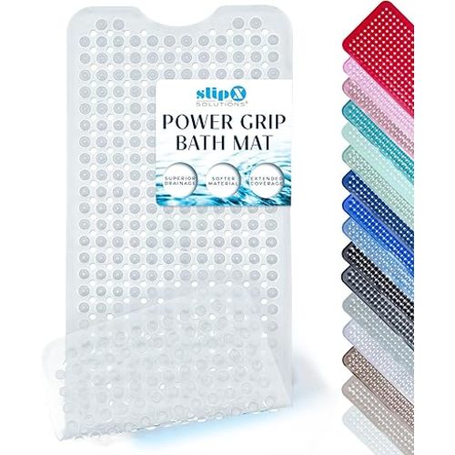 SlipX Solutions Power Grip Bathtub Safety Mat | Precision Grip Technology for Longer, Stronger, & Softer Wet Surface Protection | Transparent 39"x16"