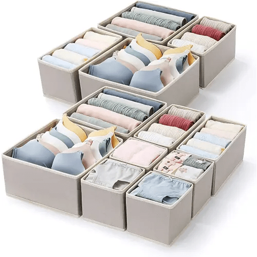 MONINXS 12 Pack Clothes Drawer Organizers, Closet Dresser Drawer Organizers, Baby Clothes Organizer, for Underwear Bras Clothes Storage (Beige)