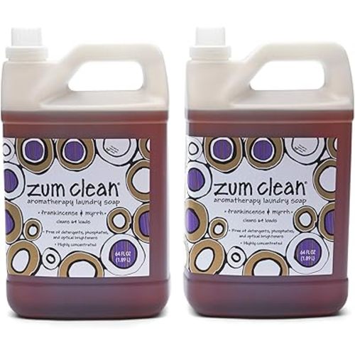 Indigo Wild Zum Clean Laundry Soap - Plant-Based Liquid Laundry Soap - Contains Baking Soda, Essential Oils & Saponified Coconut Oil - Frankincense & Myrrh Scent - 64 fl oz (2 Pack)