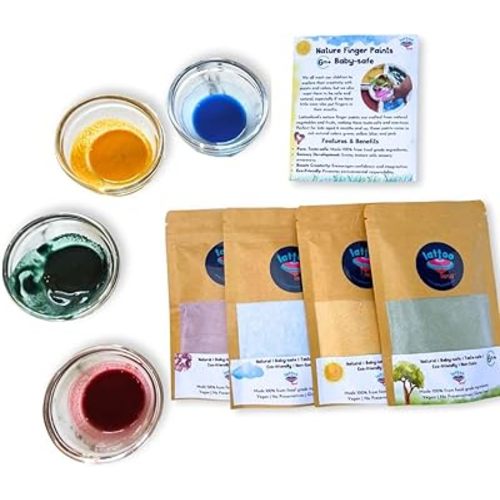Natural Vegan Finger Paint for Babies & Toddler | Edible Vegetable-Based Paint Powder | Non-Toxic, Washable, Taste-Safe Sensory Play Paint Set for Kid 6+ Month (4 Colors) | Art & Craft