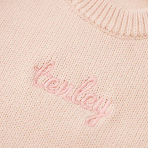 Personalized Knit Sweater Bubble Romper | Tea Rose