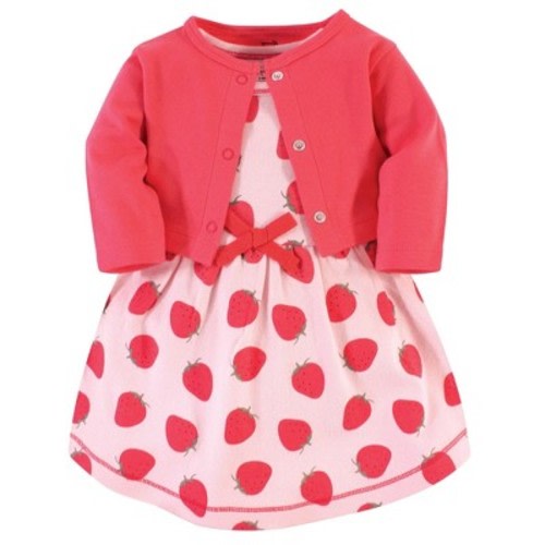 Touched by Nature Baby and Toddler Girl Organic Cotton Dress and Cardigan 2pc Set, Strawberries, 6-9 Months