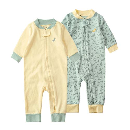 Teach Leanbh Baby 2-Pack 100% Cotton Romper Jumpsuits Two Way Zipper Long Sleeve Footless Sleep and Play