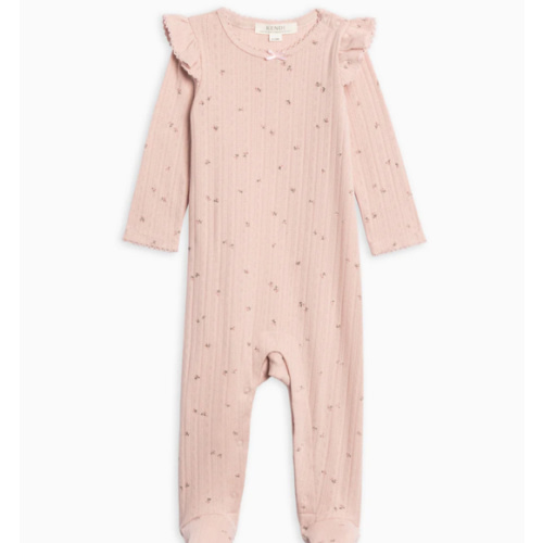 Addy Brushed Back Pointelle Flutter Sleeve Footed Romper