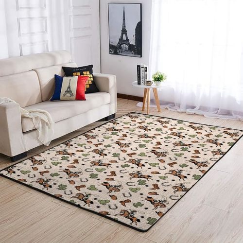 Retro Western Cowboy Nursery Area Rugs for Baby Girl Boy Cowboy Boots Hat Horse Cactus Kids Throw Mats for Bedroom Classroom Playroom Décor Wild West Desert Floor Rug Carpet 48x72inch
