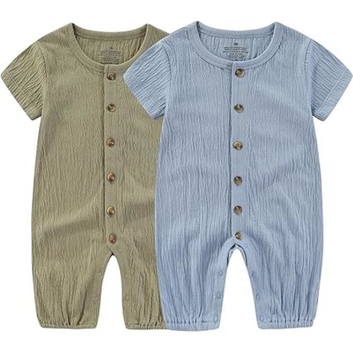 Baby Girl Romper Button Jumpsuit Summer Infant Boy Clothes for 0-24 Months