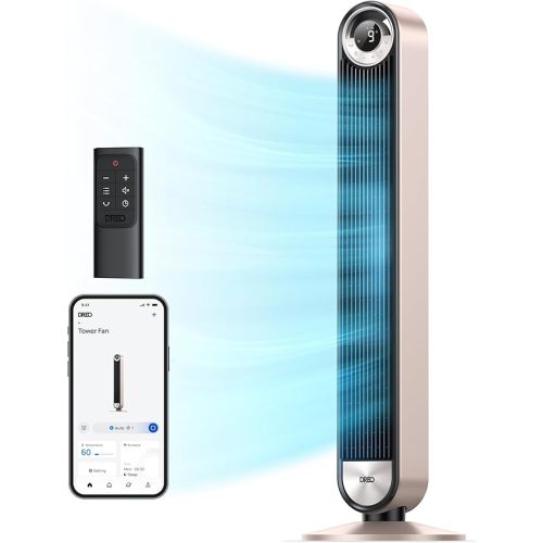 Dreo Smart Tower Fans for Home, 90° Oscillating Fan Bedroom Indoors, Voice Control Floor with 12H Timer, 42 Inch Quiet Bladeless Standing LED Display, 9 Speeds, Work Alexa/Google
