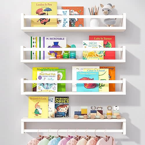 Fixwal Floating Nursery Book Shelves for Wall, 23.6in, Set of 4, White