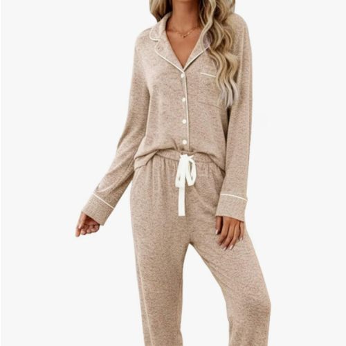 Samring Womens Pajama Sets Long Sleeve Sleepwear Button Down Soft Pjs Set