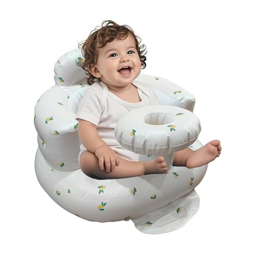 Inflatable Baby Seat for Babies 3-36 Months, Baby Chair with Fence & Built in Air Pump, Blow Up Floor Baby Seat with Back Support, Inflatable Baby Chair Sit Me Up for Home Bear-Tray